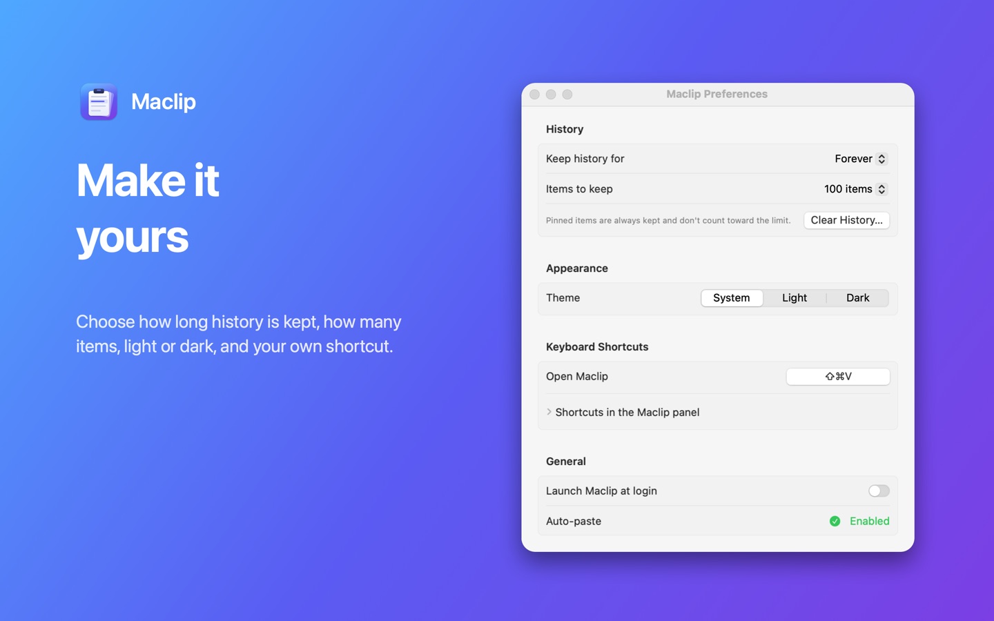 Maclip preferences